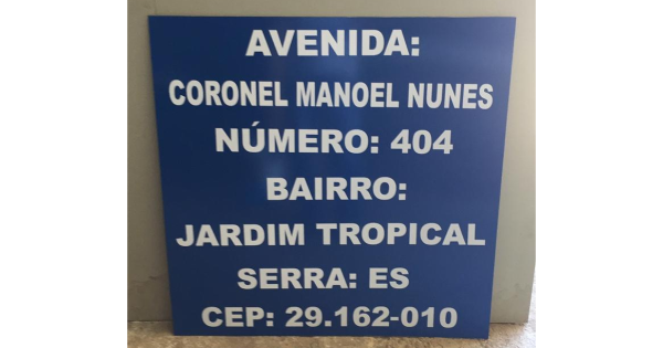 Placa de Endereço 30x20 cm
