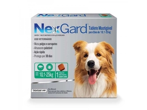 Antipulgas e Carrapatos NexGard para Cães de 10,1 a 25kg