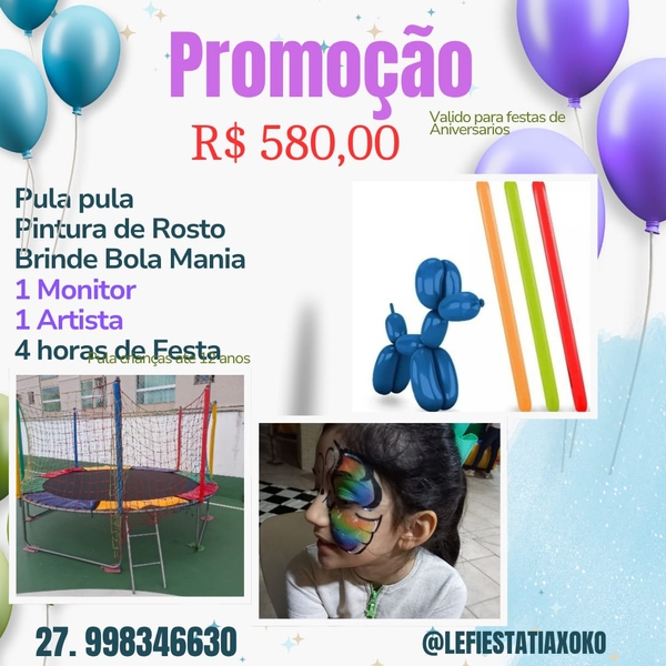 Aluguel de Pula Pula + Pintura de Rosto + Bola Mania
