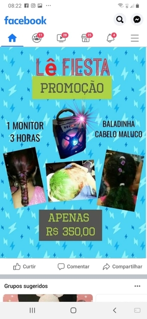 Baladinha +Cabelo Maluco 3h + 1 monitor por conta do som(não tem brincadeiras)