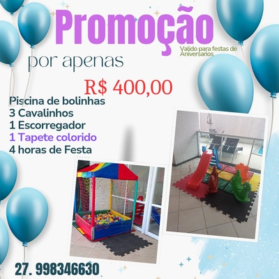 Aluguel de Piscina de Bolinhas + 3 Cavalinhos + Escorregador